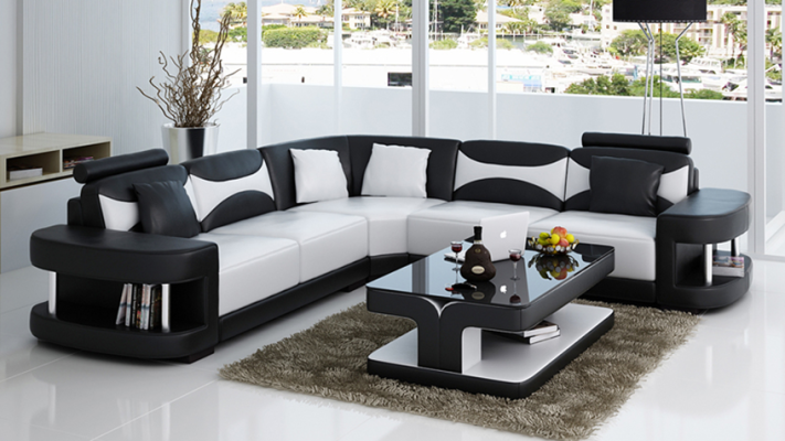 Ontwerp hoekbank van leer bank bank stoffering hoek zitkamer inrichting set