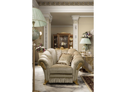 Fauteuil Stoel Bekleding TV Leer Textiel Stof Beige Ontwerp Lounge Club Relax
