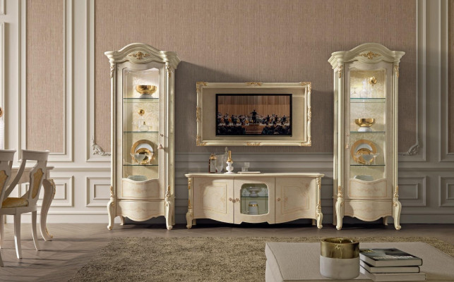 Klassieke vitrinekast Luxe kast Hout Italiaanse stijl meubels Glas Nieuw.