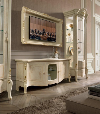 Klassieke vitrinekast Luxe kast Hout Italiaanse stijl meubels Glas Nieuw.
