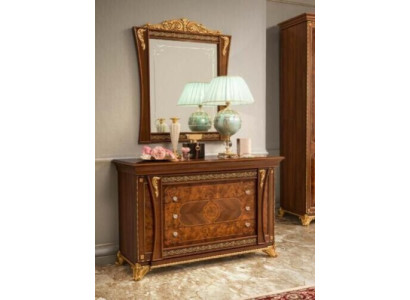 Ladenkast Set Italiaanse meubels 2-delig Massief houten dressoir met spiegel Sidetable