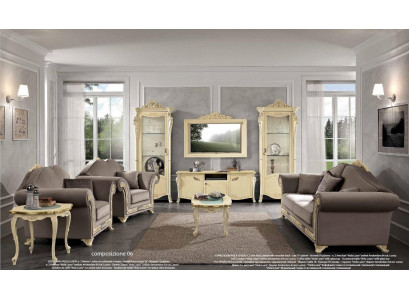 Tv kast Hout rtv woonwand Woonkamer Klassiek design Set 2-delig Beige Nieuw