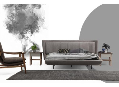 Garnituur Slaapkamer Tweepersoonsbed Bed Nachtkastjes Grijs Set 3-delig Stof