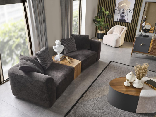 Zitbank 4-zits fauteuil vierzitsbank modern zwart stof nieuw