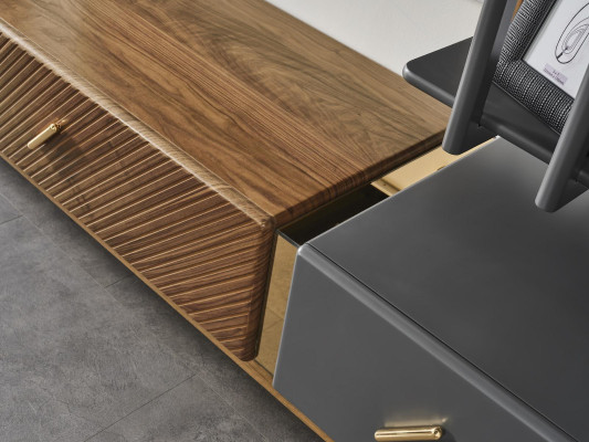 Zet wandmeubel tv-standaard RTV laag tv-meubel dressoir planken hout bruin