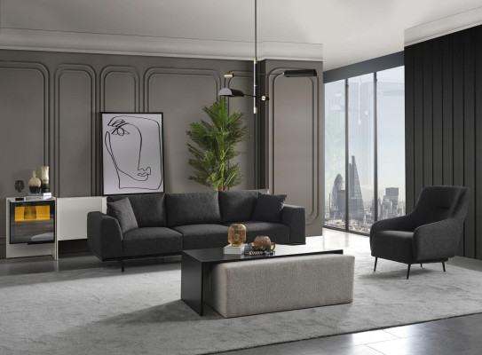 Sofa set 4 zits bank fauteuil set stof modern grijs