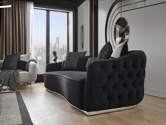 Bankstel Bank 4 stoelen Fauteuil Vierzitter Stof Zwart Polyester