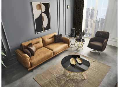 Sofa Set Compleet Bankstel 31 Zitsfauteuil Kunstleer Bruin Set 2-delig