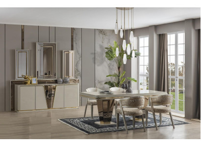 Eethoek Luxe eetgroep Eetkamer eettafel set Stoelen Beige 5 delig