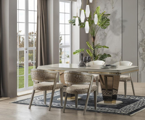 Eethoek Luxe eetgroep Eetkamer eettafel set Stoelen Beige 5 delig