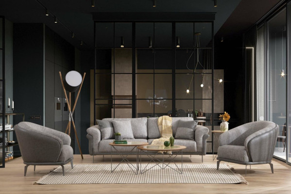 Bank 3-zits Grijs Woonkamer Klassiek Design Elegante Stijl 230cm