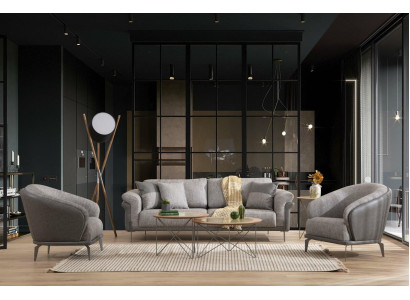 Bank 3-zits Grijs Woonkamer Klassiek Design Elegante Stijl 230cm