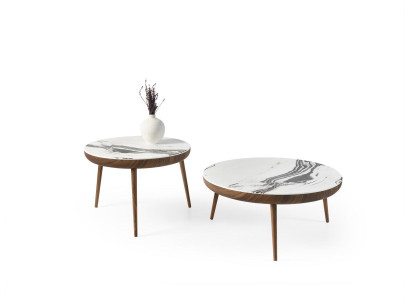 Salontafel set 2-delig. Tafel Woonkamer Meubelen Rond Wit Hout Design