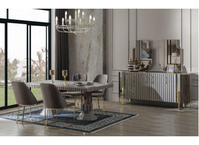 Moderne luxe eetgroep eetkamer eettafel set stoelen eethoek grijs 5-delig