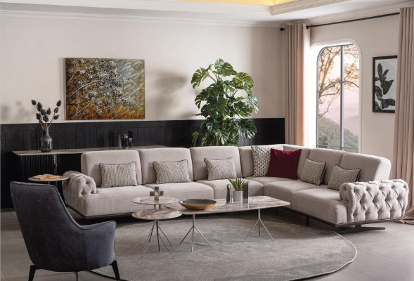 Hoekbank 2x salontafel Hoekbank set Tafel Woonlandschap L-vorm Meubels