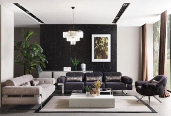 Bankstel Set 431 Zitplaatsen 3x Salontafels Bankstel Ontwerp Tafels 6-delig.