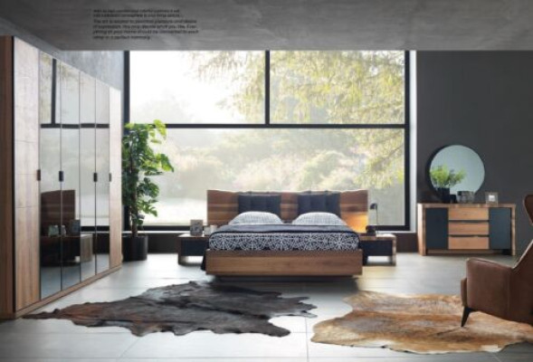 Slaapkamer Bed 2x Nachtkastje Kledingkast Commode Spiegel Set 6-delig