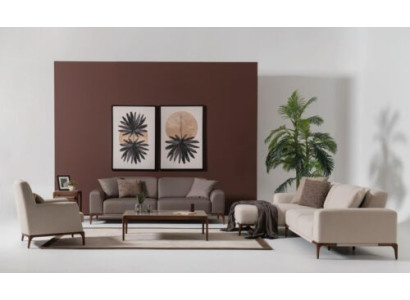Woonkamer hoekbank L-vorm bank 3 fauteuils salontafel 2 bijzettafels set