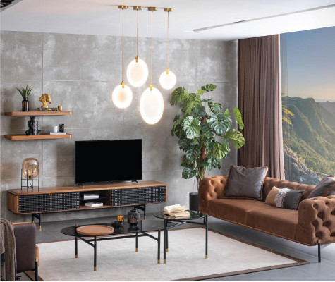 Wandplank woonkamer ontwerp echt hout bruine kleur nieuw meubilair materiaal hout