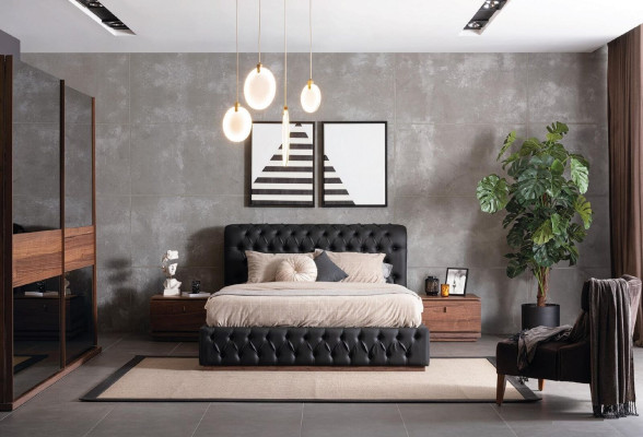 Bed kledingkast 2x nachtkastje luxe slaapkamer gestoffeerd design nieuw