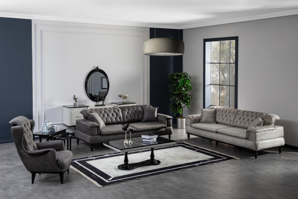 Sofaset met 3 zitplaatsen Dressoir met spiegel Salontafelset Luxe