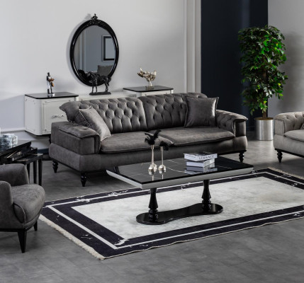 Sofaset met 3 zitplaatsen Dressoir met spiegel Salontafelset Luxe