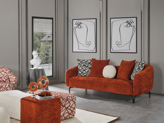 Bankstel 3-zitsbank 3x poef set design banken bekleding modern 6-delig