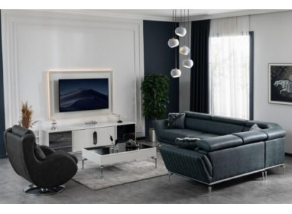 Woonkamerset hoekbank L-vorm tv-standaard tv-wand bankstel design.
