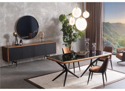 Eetkamer set tafel 4 stoelen dressoir spiegel 7-delige groep eethoek.