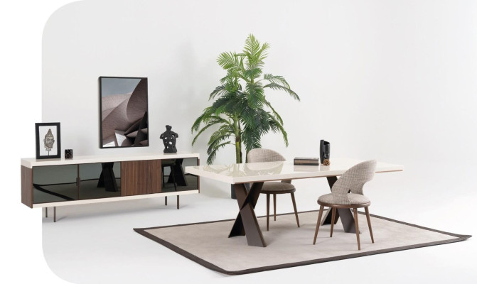 Eettafel 4x Stoelen Dressoir Groep Eetkamer Set 6 delig Meubels