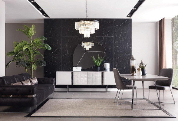 Moderne woonkamer spiegel dressoir kast, elegant design, luxe nieuw, grijs, 2-delig.