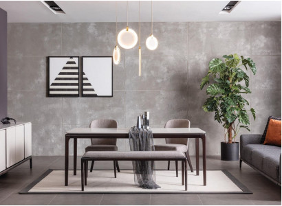 Eetkamer eettafel luxe meubels ontwerp materiaal hout moderne grijs.