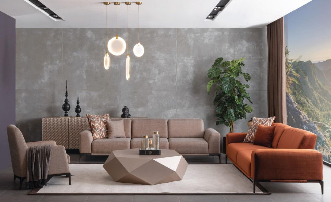 Woonkamerstoel Ontwerp Bank Luxe Bekleding Modern Bruin Hout Textiel