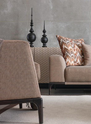 Woonkamerstoel Ontwerp Bank Luxe Bekleding Modern Bruin Hout Textiel