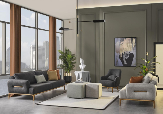 Sofagroep Bank Fauteuil 3-zits Stof Luxe Grijs Banken Woonkamer