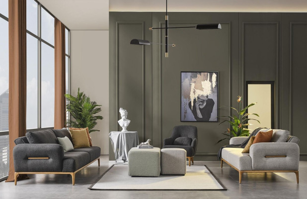 Sofagroep Bank Fauteuil 3-zits Stof Luxe Grijs Banken Woonkamer