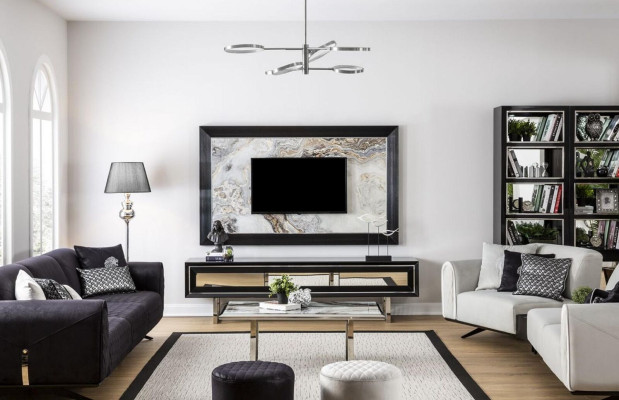 Luxe woonwand + dressoir laag dressoir woonkamer zwart hoogglans