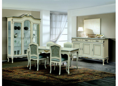 Luxe eetkamer set garnituur 5-delig wit hout meubels 4x stoel tafel stijl barok nieuw.