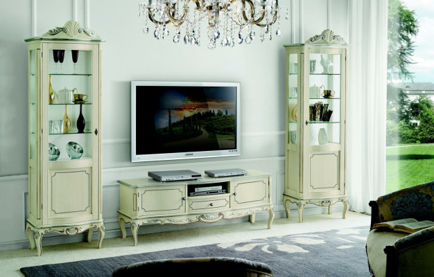 Luxe woonwand 3-delig rtv 2x vitrine Design Italiaanse meubels woonkamer barokstijl.