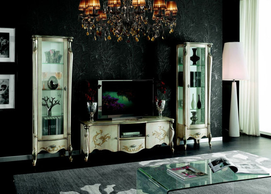 Stuur set meubilair 3-dlg RTV met 2x vitrine Italiaanse meubels klassieke stijl.