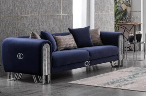 Fluwelen bank zilveren luxe bankstel 3+3-zitsbanken bankstel 2-delig.