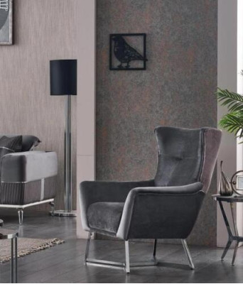 Grijze fauteuil woonkamer textiel meubels modern design gestoffeerde stof luxe stoel