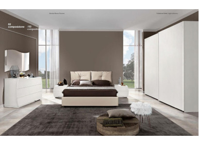 Luxus set 6-delige slaapkamer bed nachtkastje ladekast spiegel kledingkast hout