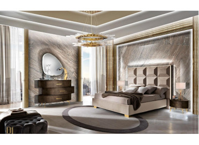 Luxury set 5-delig. Slaapkamer Bed Nachtkastje Commode Spiegel Set Dubbel Nieuw