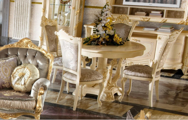 Meubelset garnituur eettafel 4 stoelen luxe eetkamer meubelgroep Italië 5-delig