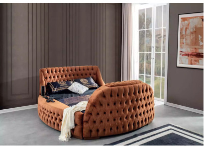 Chesterfield Bed Upholstered Design Luxury Beds Hotel Brown with TV Screen