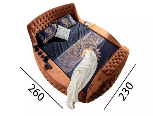 Chesterfield Bed Upholstered Design Luxury Beds Hotel Brown with TV Screen