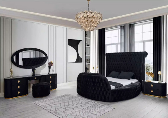 Bed zwart Chesterfield modern hotelbed tweepersoonsbed modern gestoffeerd bed