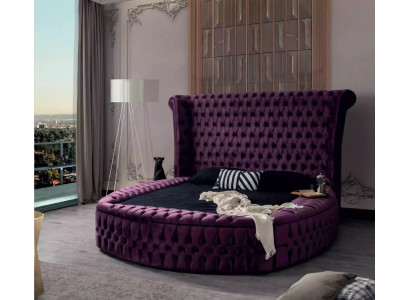 Rond Chesterfield bed Paars Bedden Meubels Fluweel Stof Hotel Inrichting Tweepersoons
