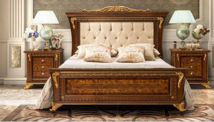 Bed design 2x bedside tables 3-piece bedroom set Furniture Classic Beds